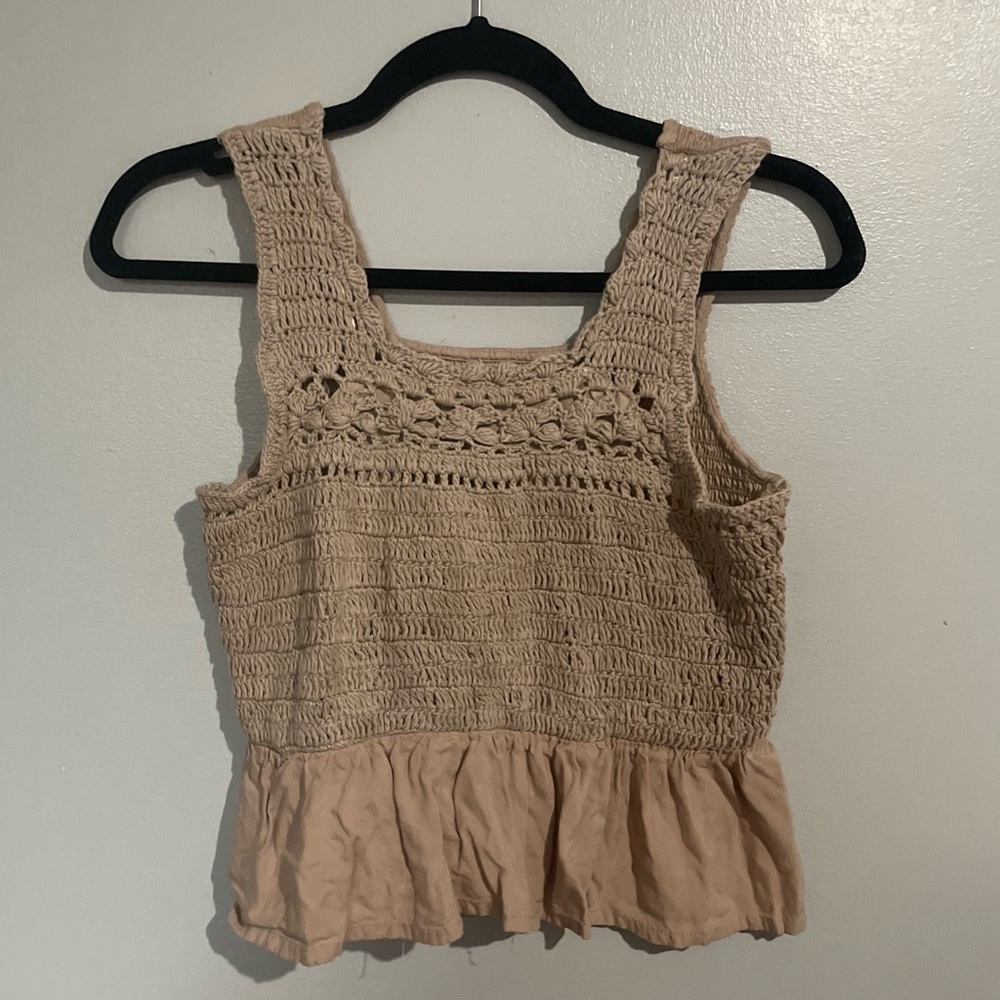 Japna Beige Crochet Tank Top
